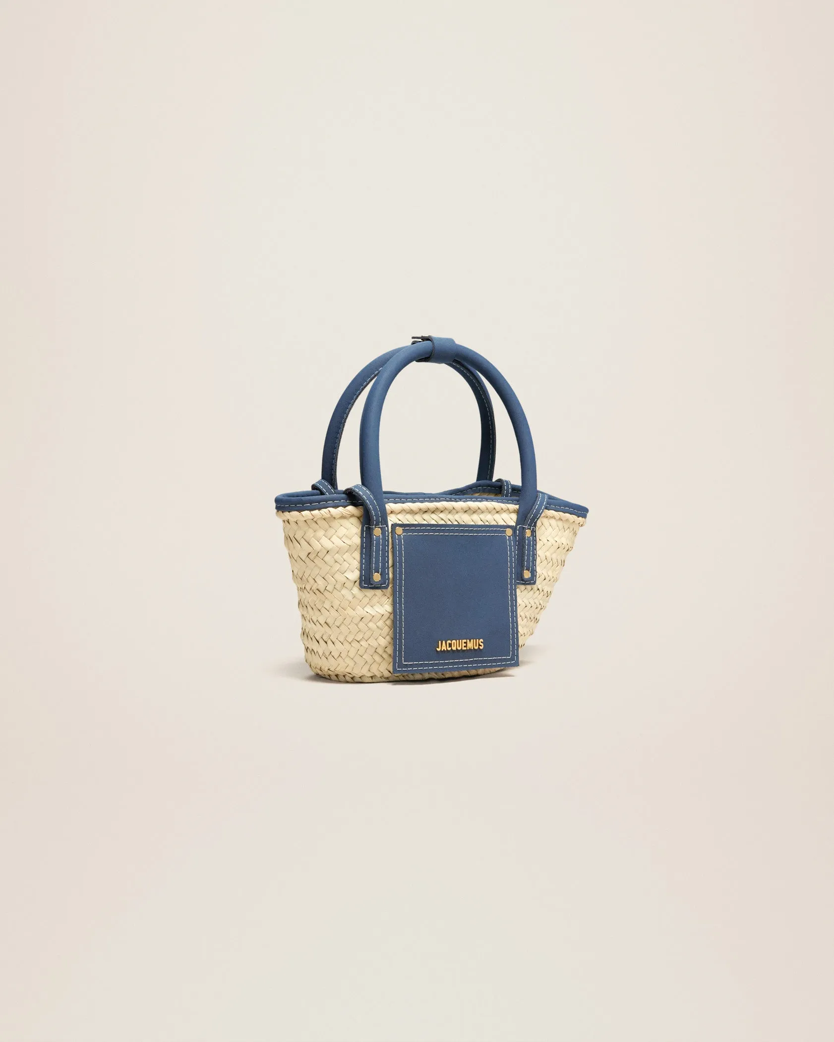 JACQUEMUS Navy & Beige Le Raphia 'Le Petit Panier Soli' Tote