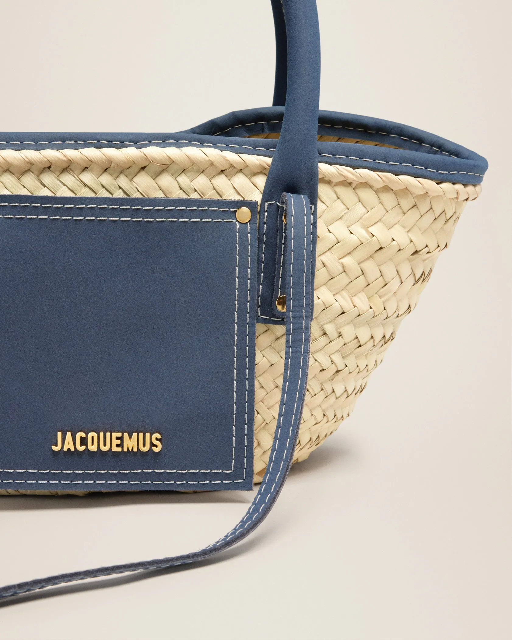 JACQUEMUS Navy & Beige Le Raphia 'Le Petit Panier Soli' Tote