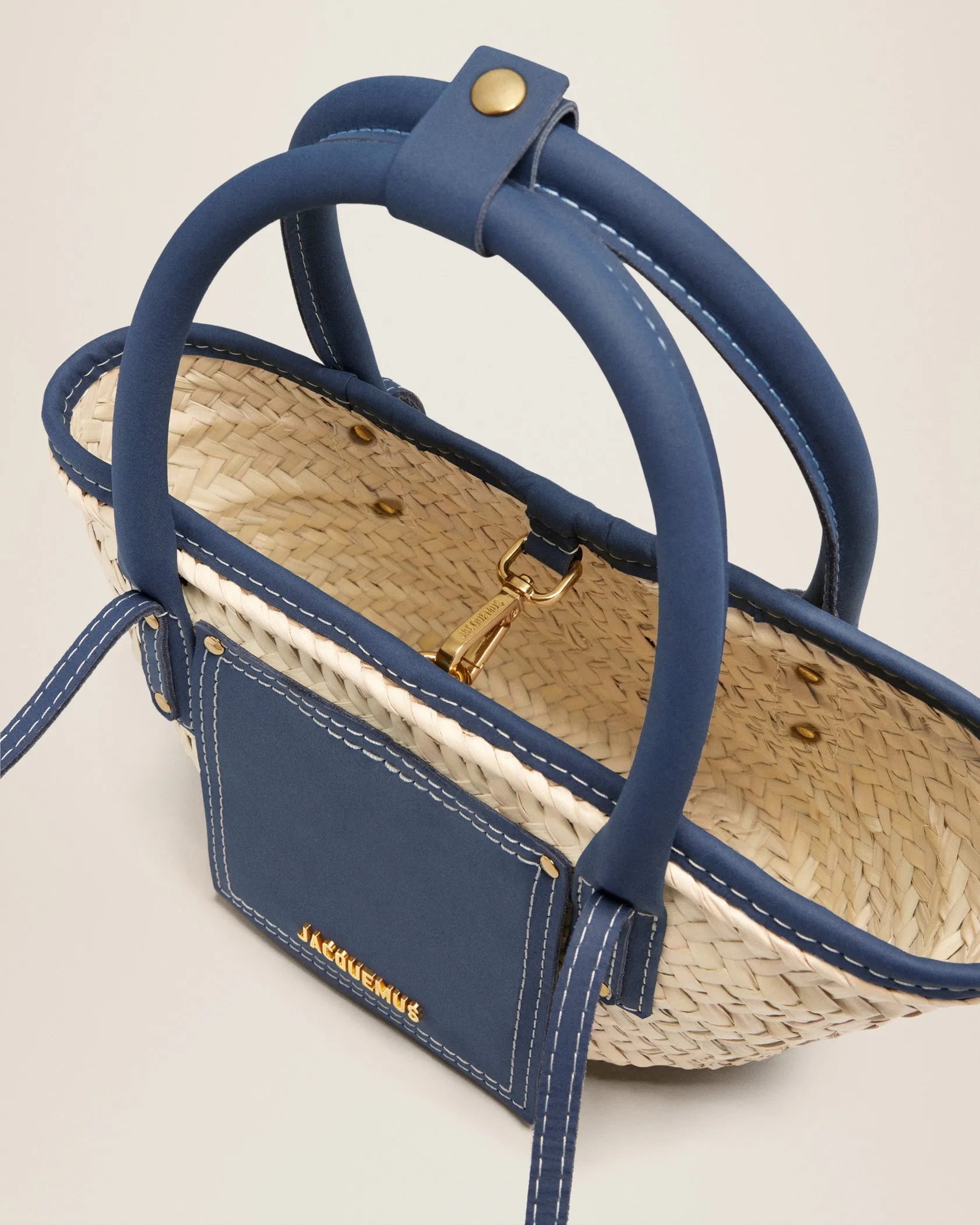 JACQUEMUS Navy & Beige Le Raphia 'Le Petit Panier Soli' Tote