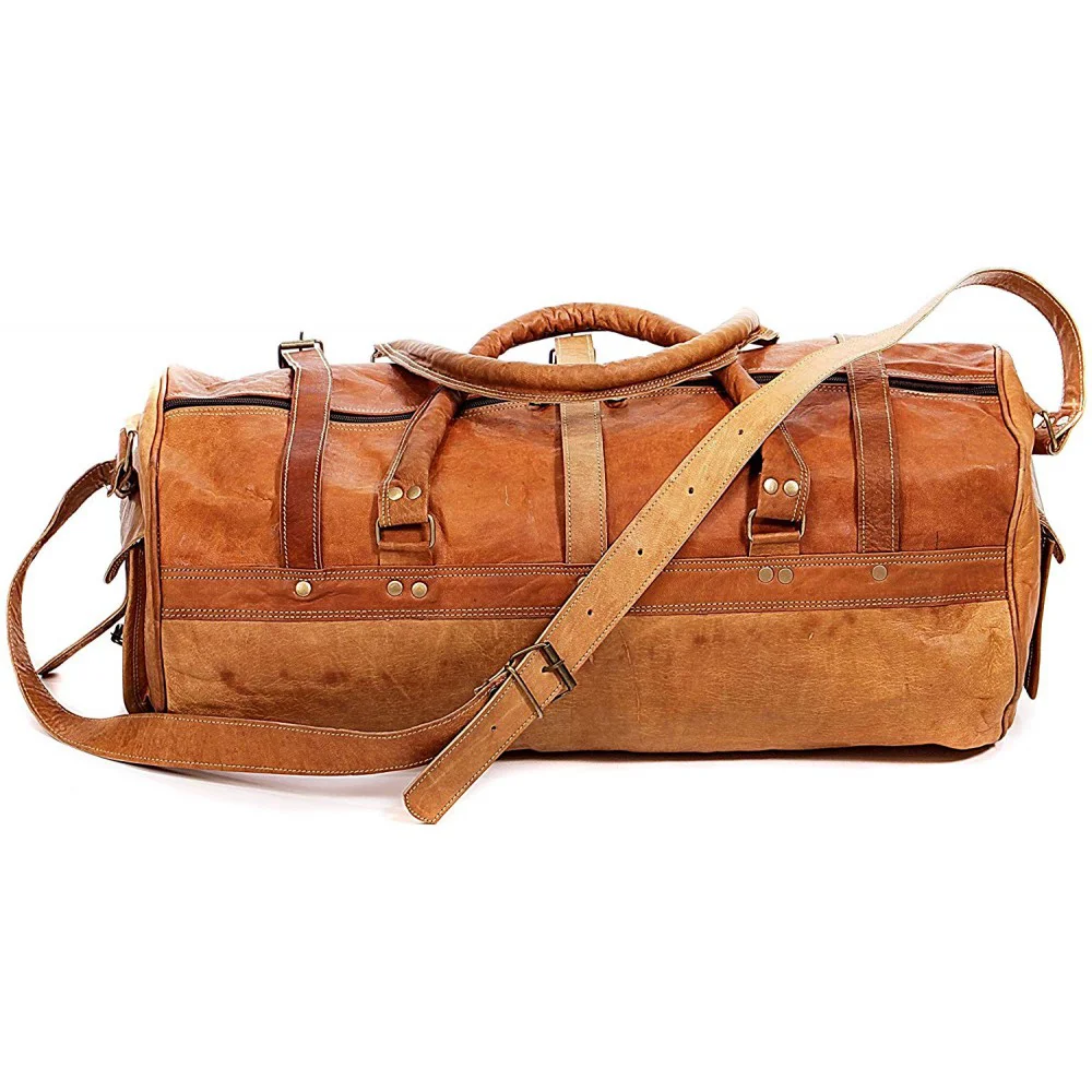 Leather Duffle Bag for Travel 22 inch * 10 inch (Russet Brown)