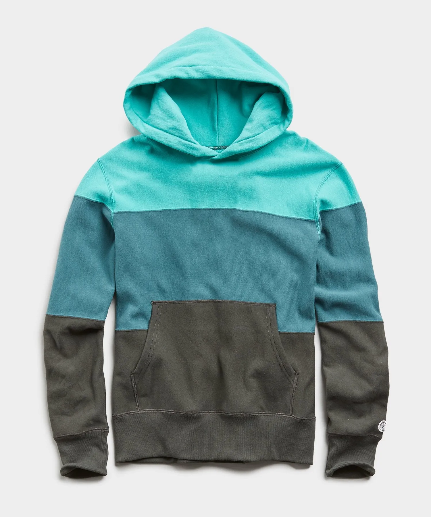 Lightweight Pieced Stripe Popover Hoodie in Seafoam