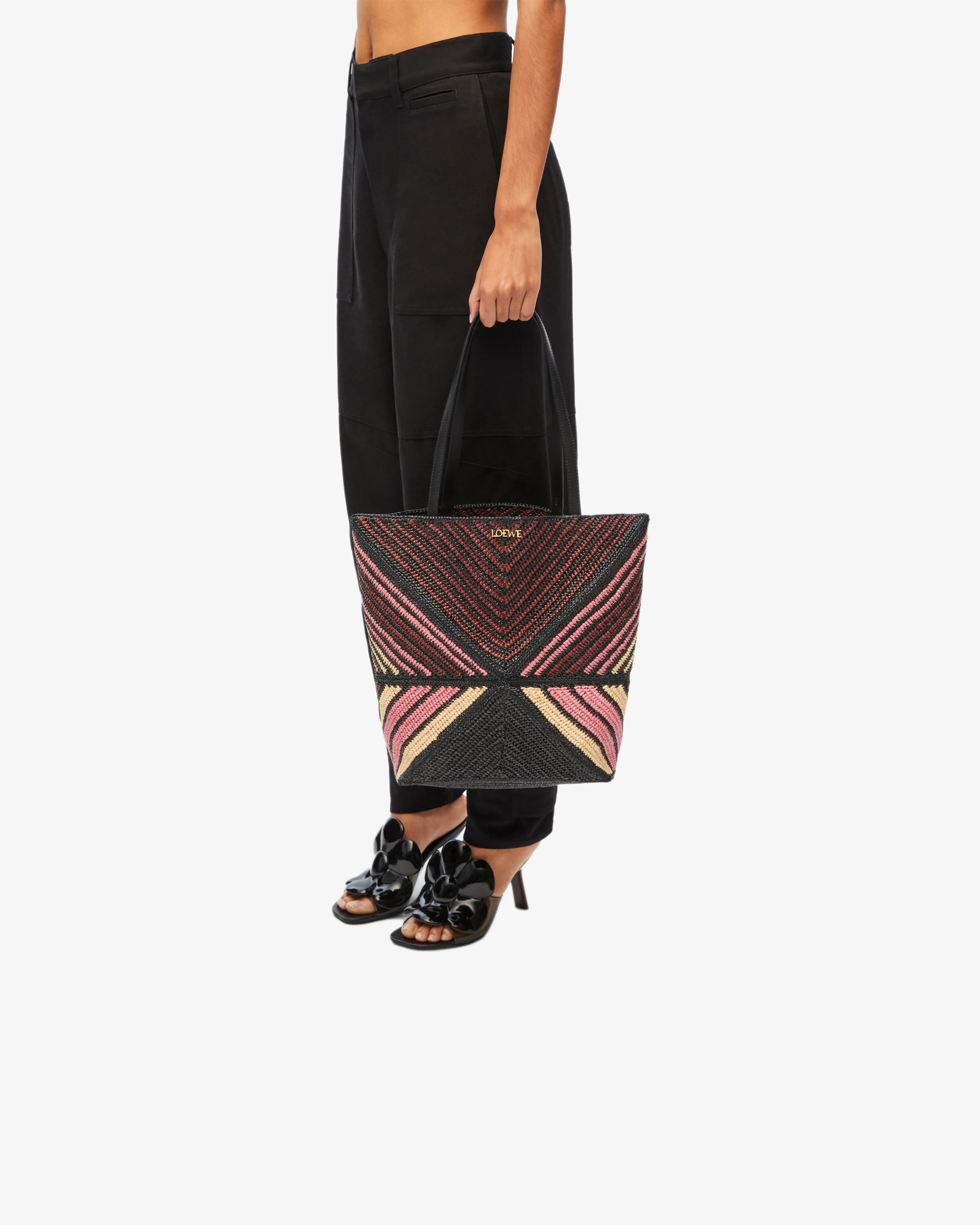 Loewe Women's Puzzle Fold Tote M Stripes  Pink/Burgundy