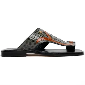 Maseratti Palms 1017 Embossed Caiman & Crocodile Sandals Gray / Cognac