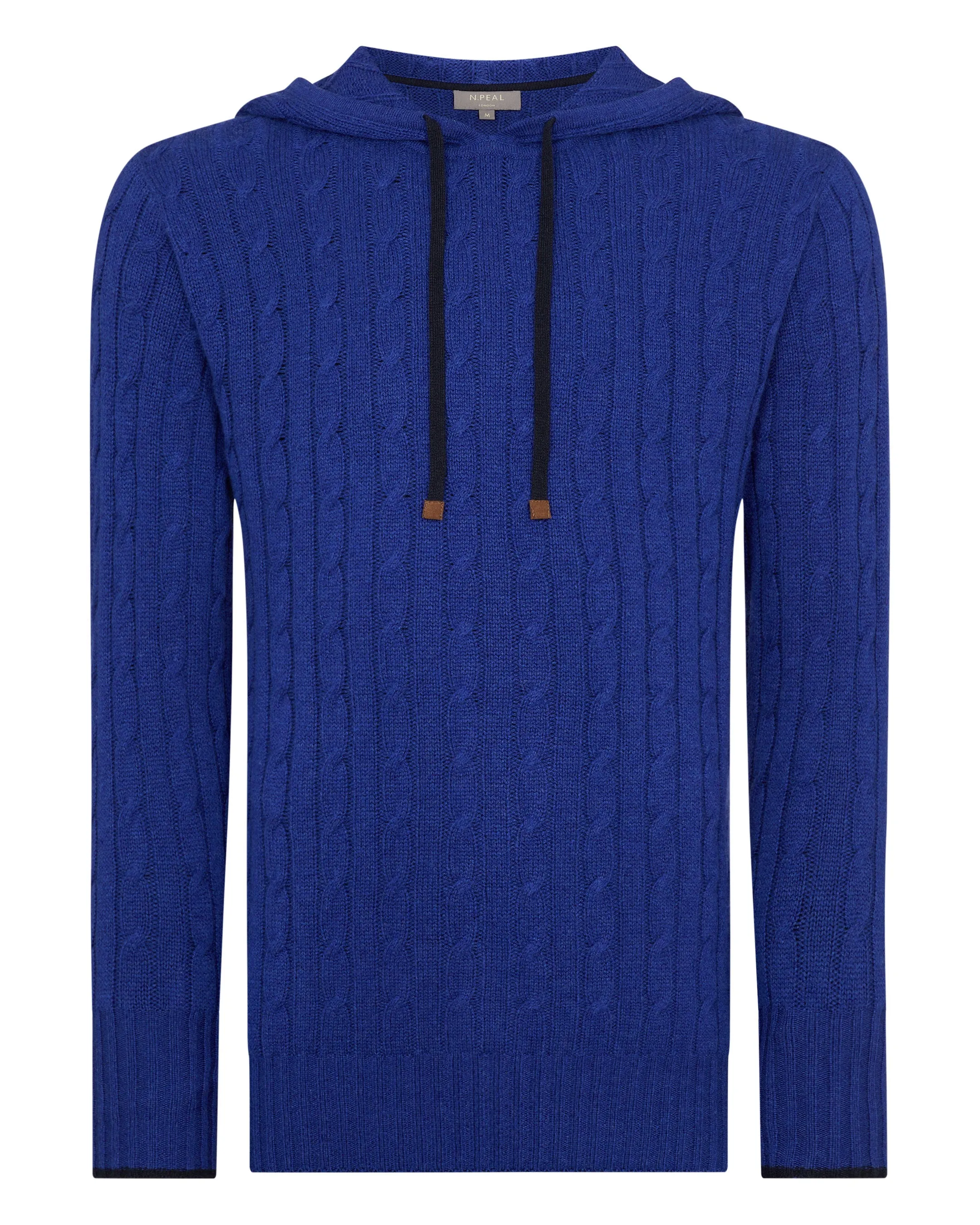 Men's Fitzrovia Cable Cashmere Hoodie Sapphire Blue