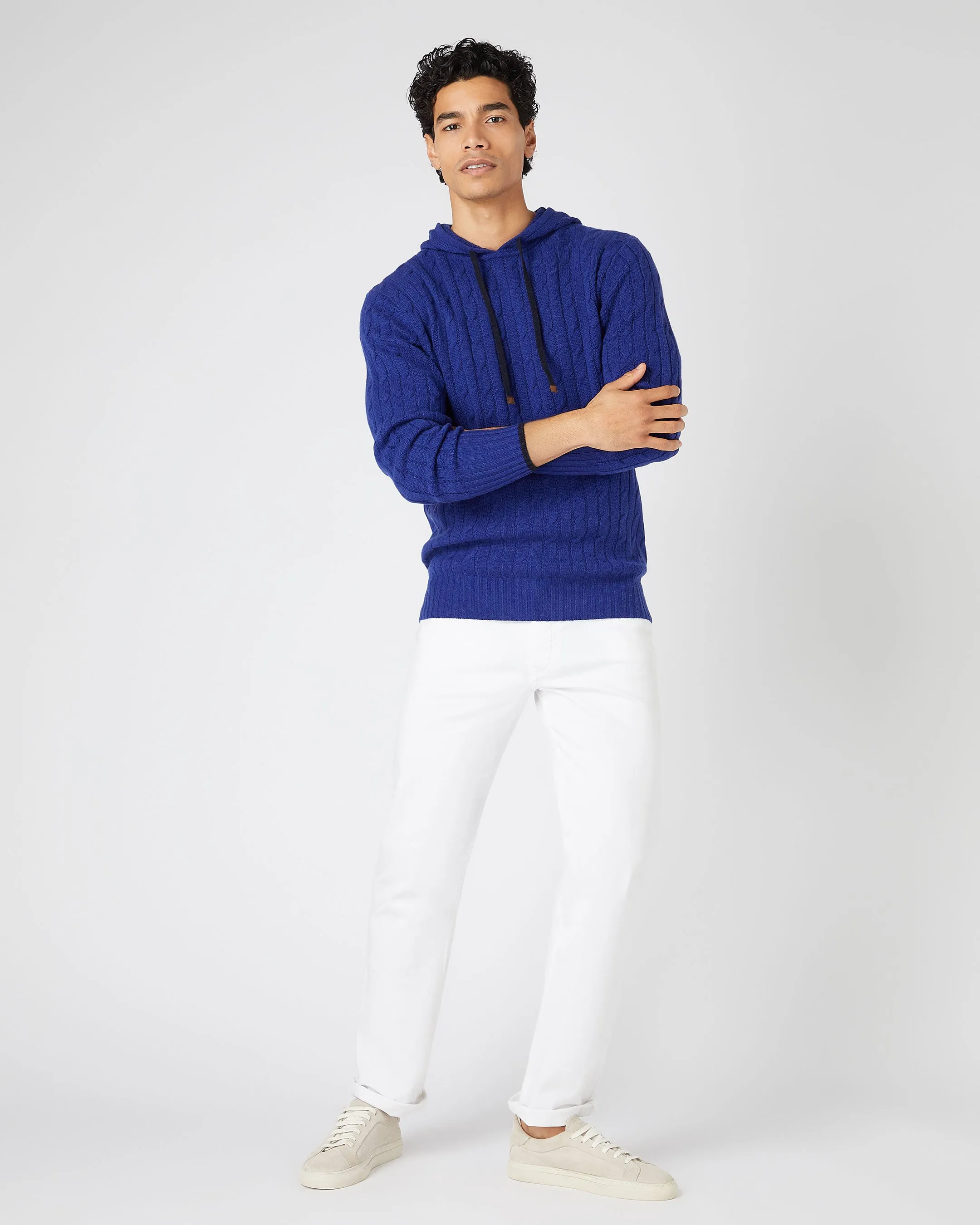 Men's Fitzrovia Cable Cashmere Hoodie Sapphire Blue