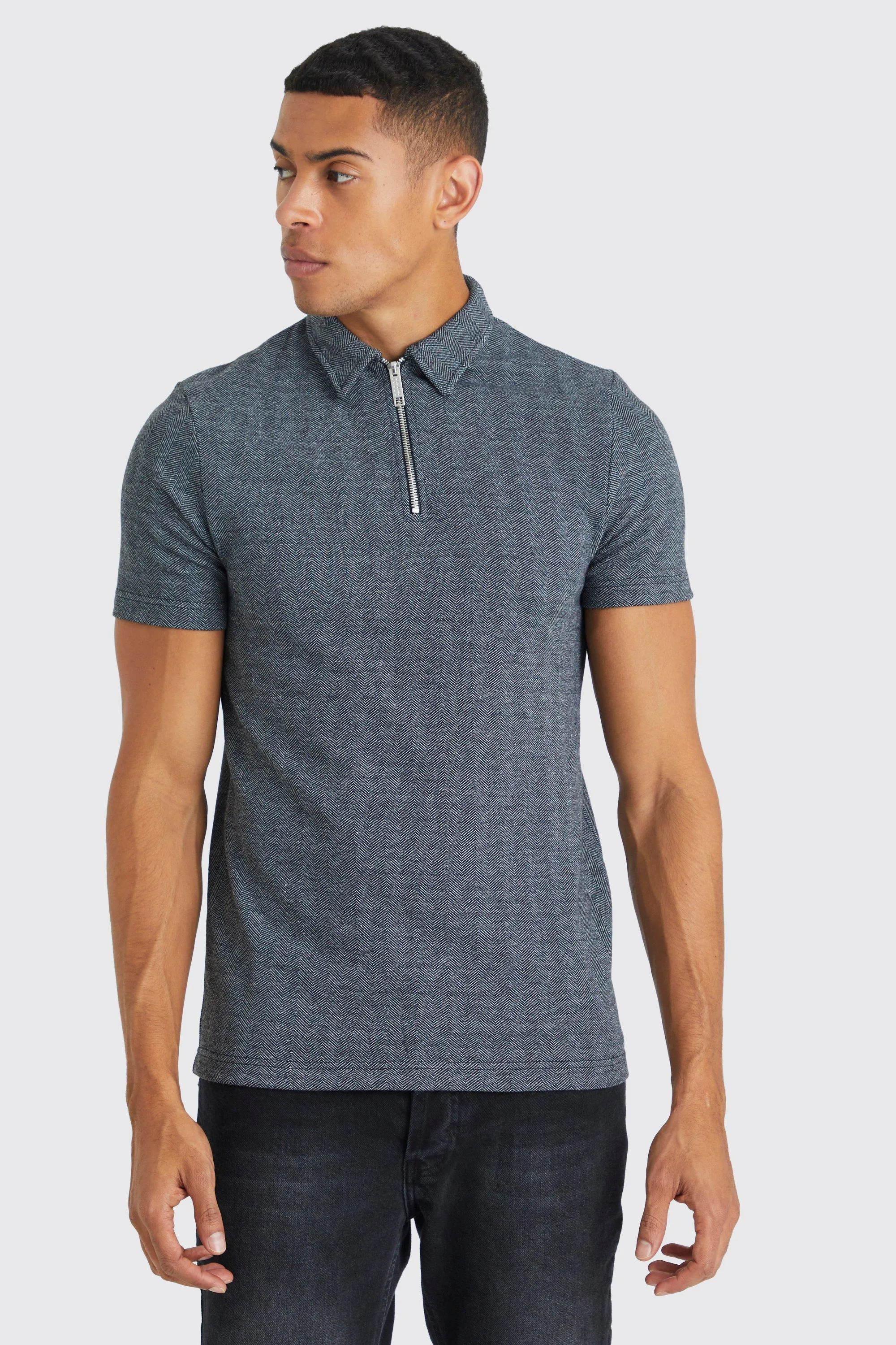 Muscle Fit Herringbone Jacquard Polo