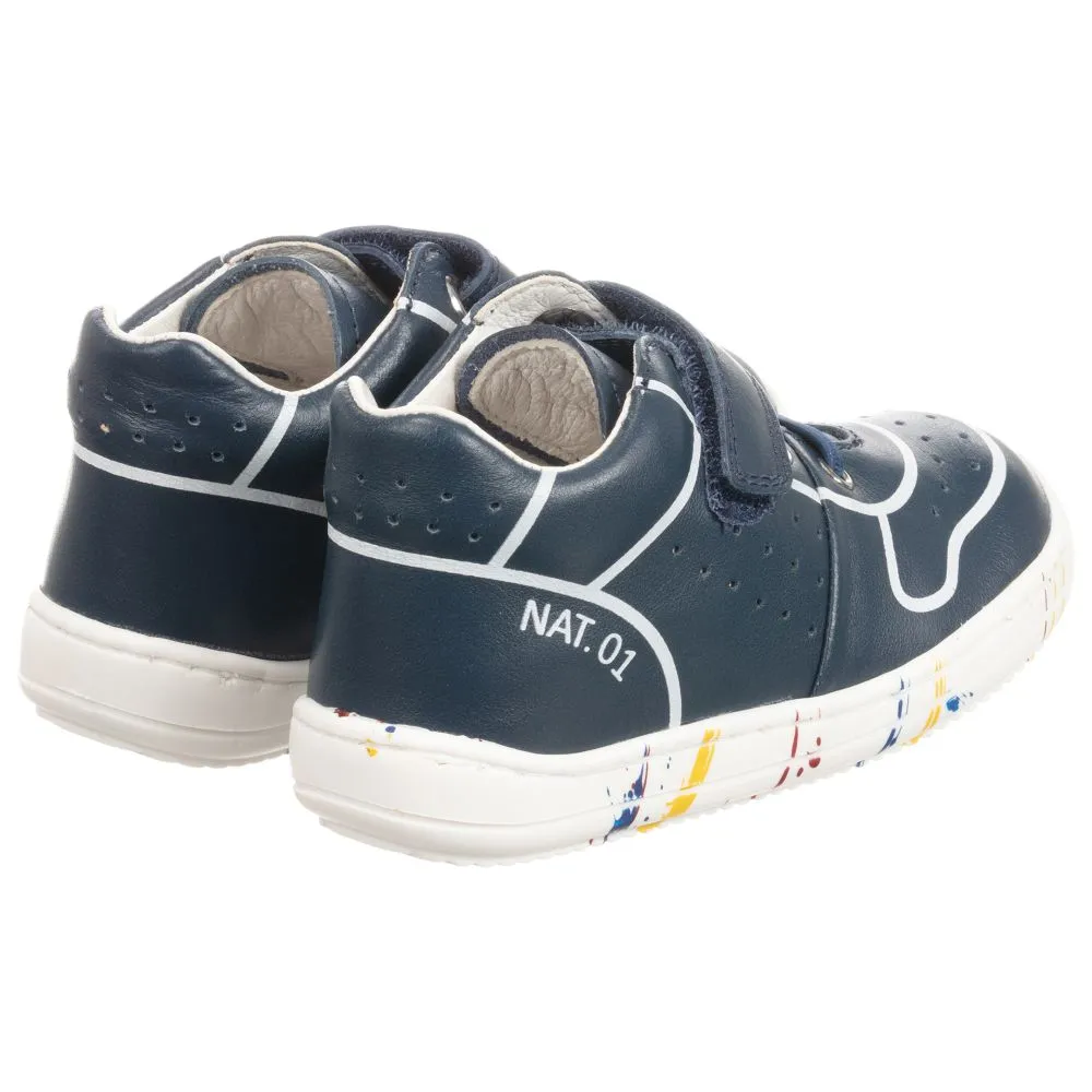 Navy Blue Leather Trainers