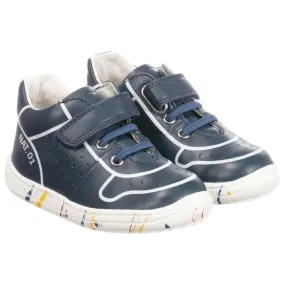 Navy Blue Leather Trainers