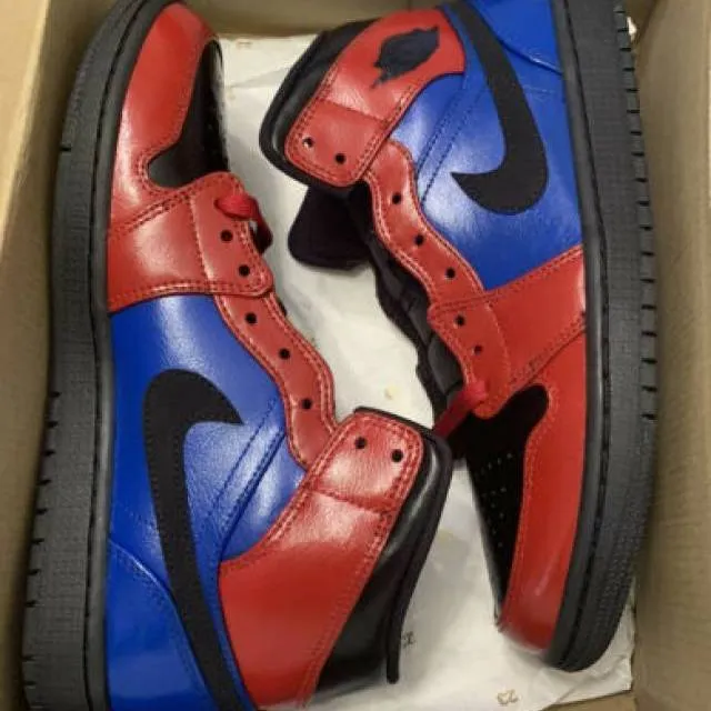 Nike Air Jordan 1 Mid Bred Blue Red Custom Painted Men’s 8