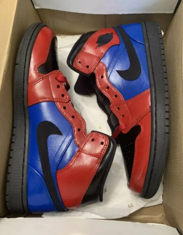 Nike Air Jordan 1 Mid Bred Blue Red Custom Painted Men’s 8