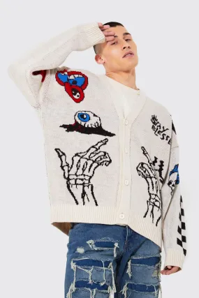 Oversized Graffiti Knitted Cardigan