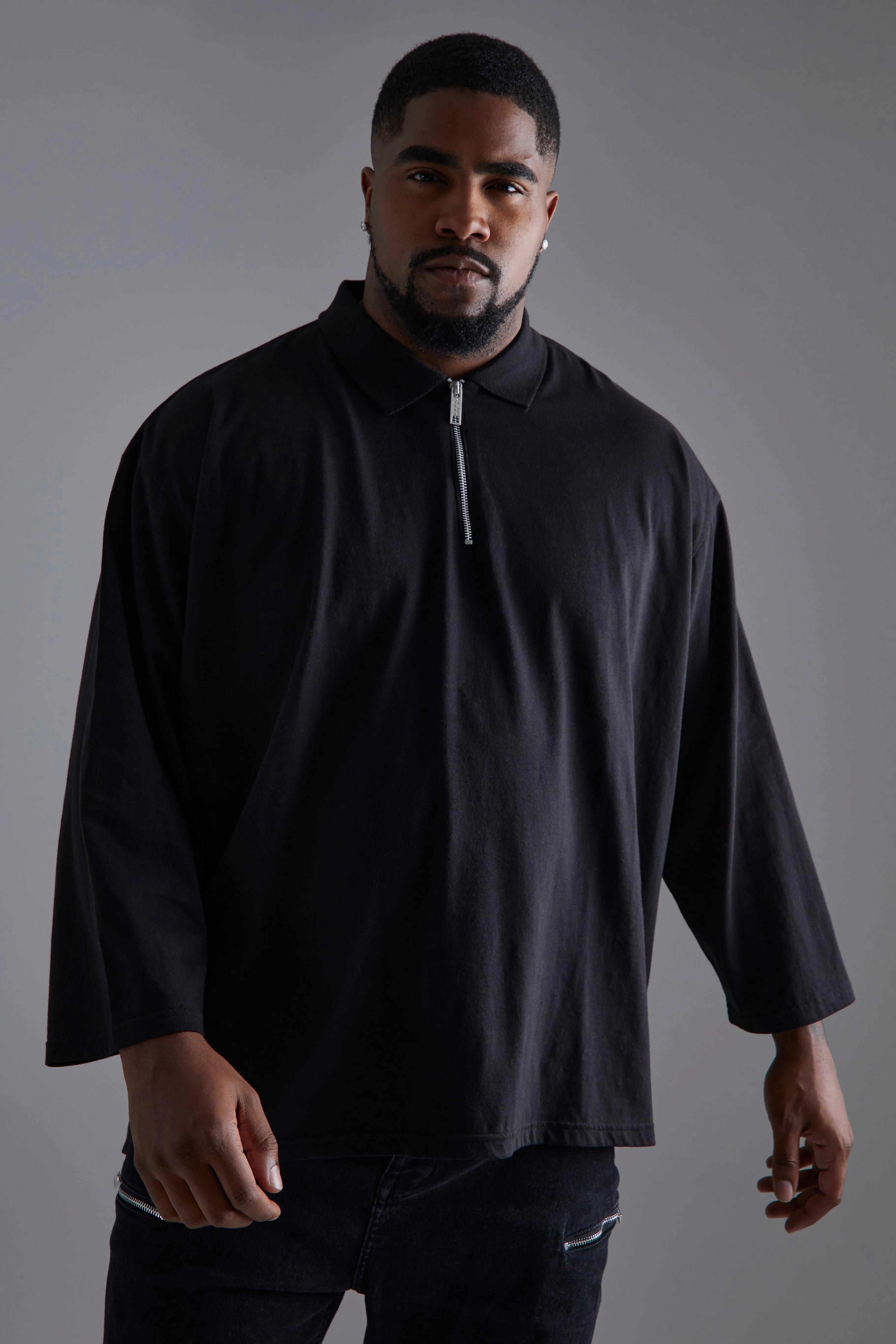 Plus Oversized 3/4 Sleeve Polo