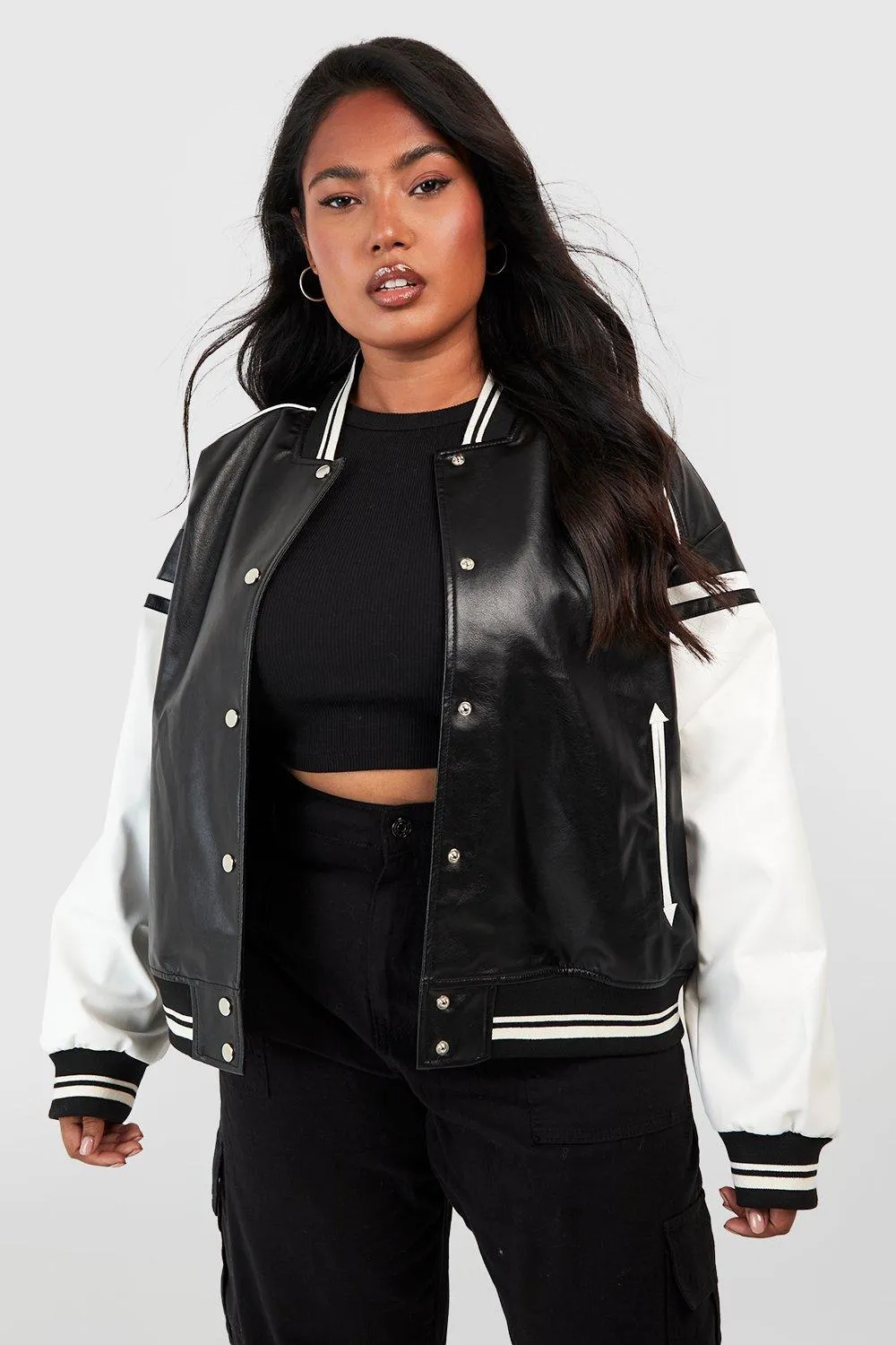 Plus Pu Varsity Bomber Jacket