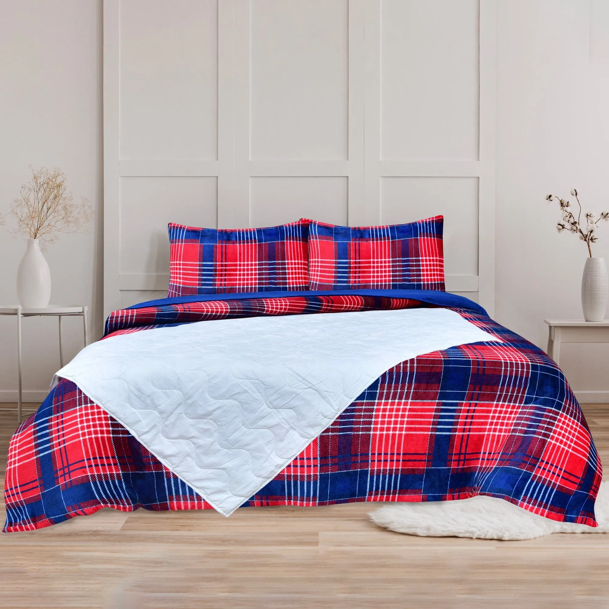 QUILT COVER SET SHERPA TARTAN