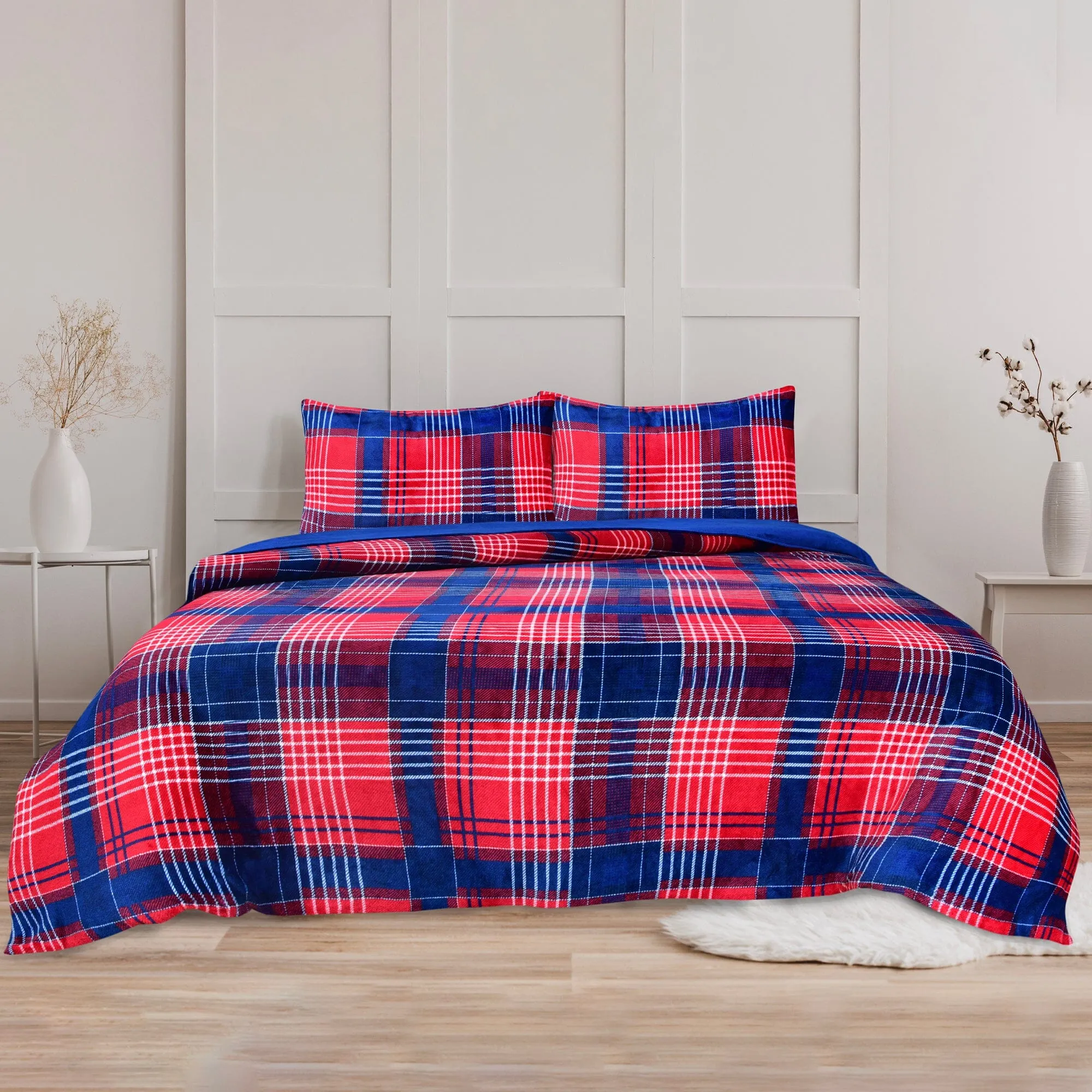 QUILT COVER SET SHERPA TARTAN