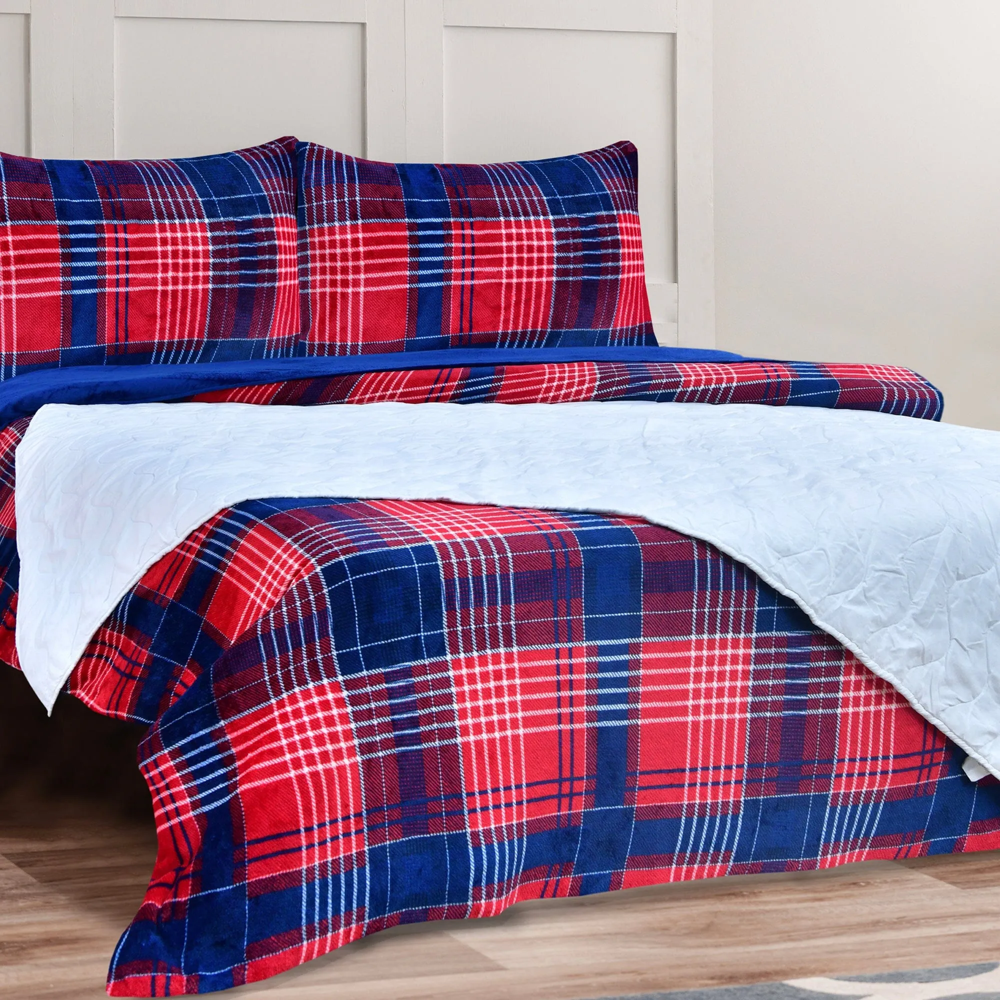 QUILT COVER SET SHERPA TARTAN