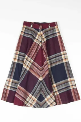 Retro Burgundy Plaid Skirt