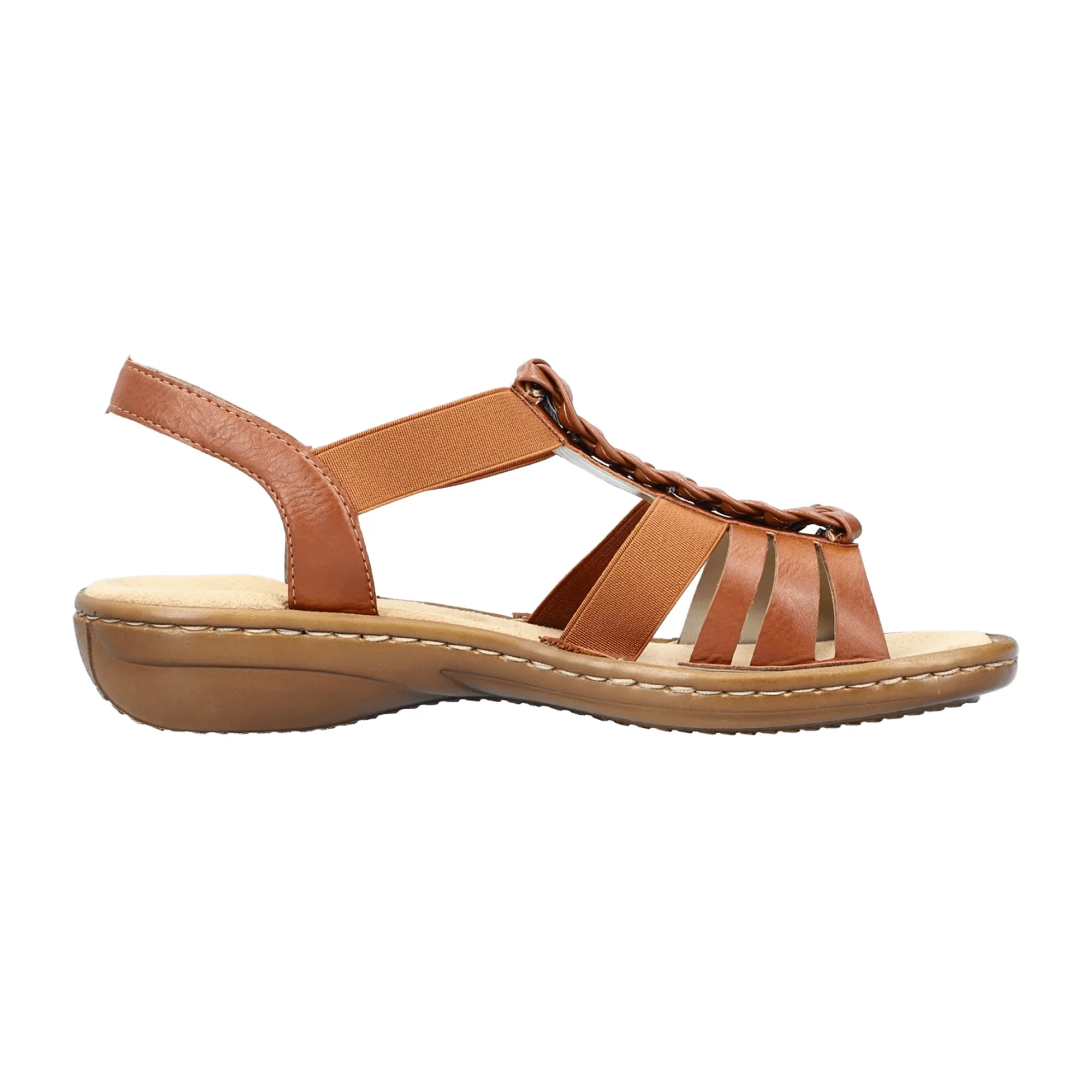 Rieker Women's Brown Sandals with Elastic Strap for Comfort and Support