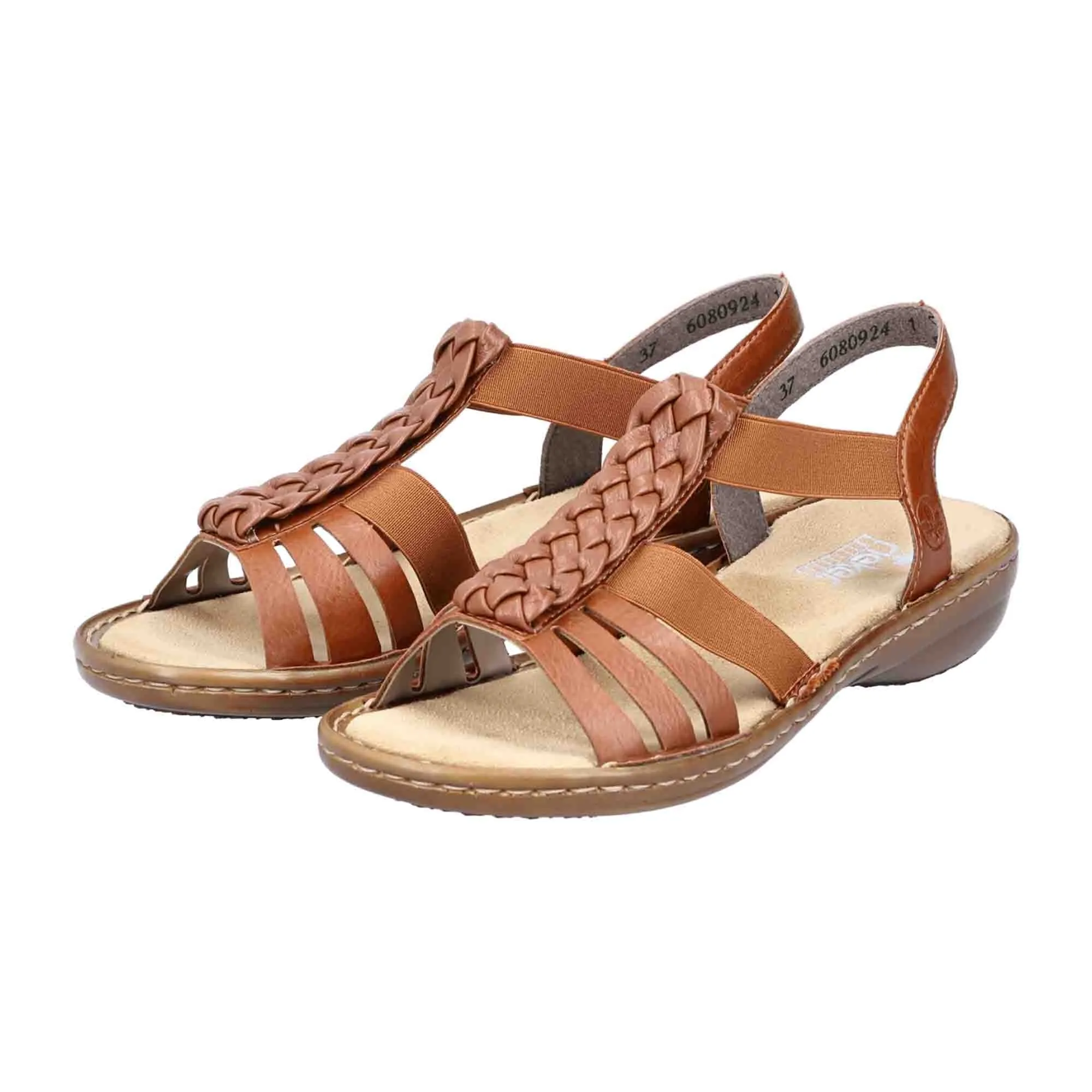 Rieker Women's Brown Sandals with Elastic Strap for Comfort and Support