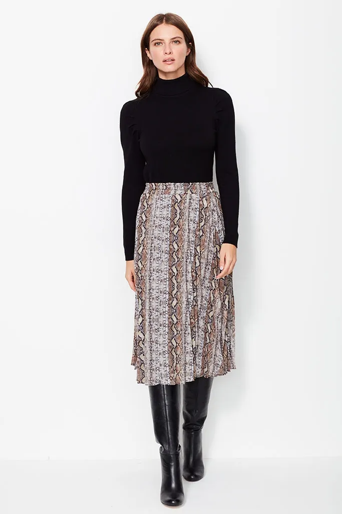 Snake Print Pleated Skirt