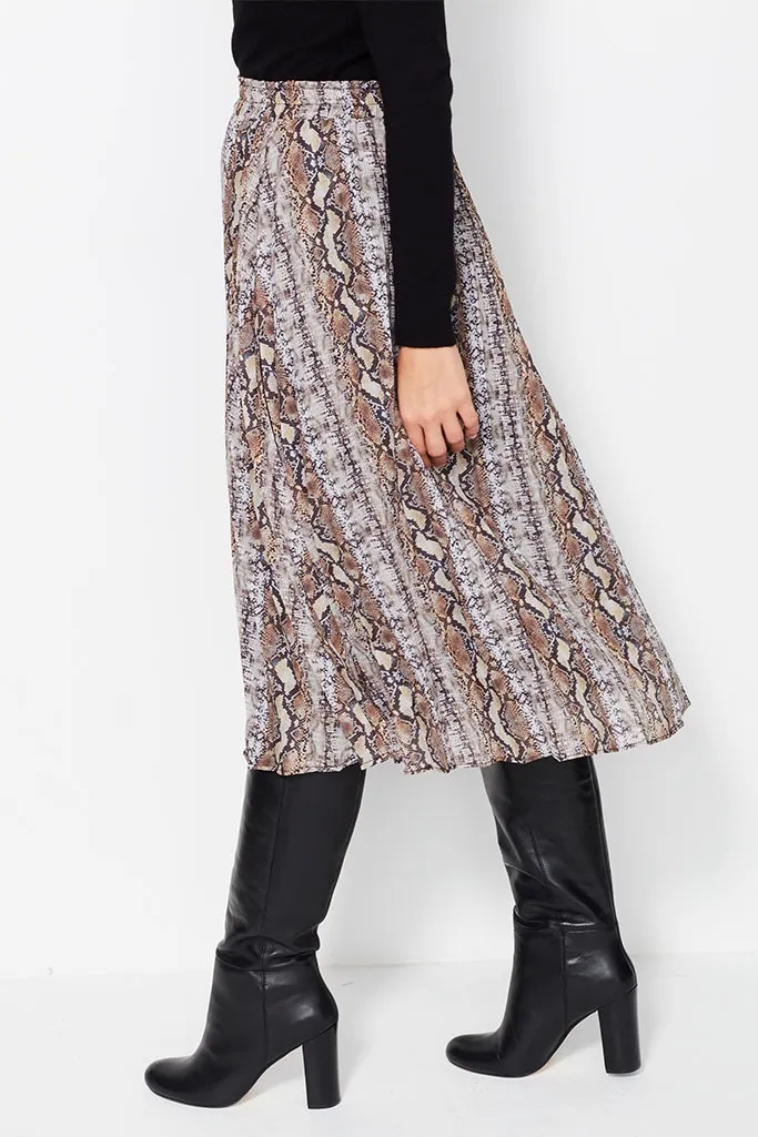 Snake Print Pleated Skirt