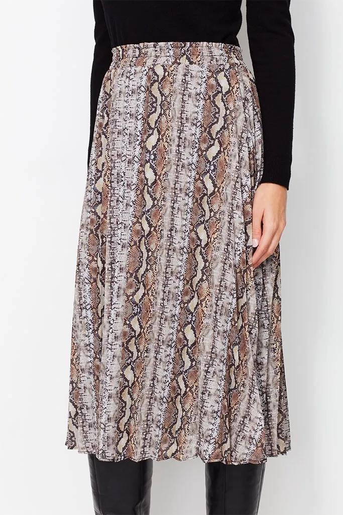 Snake Print Pleated Skirt