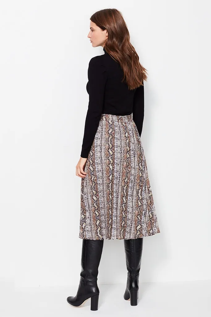 Snake Print Pleated Skirt