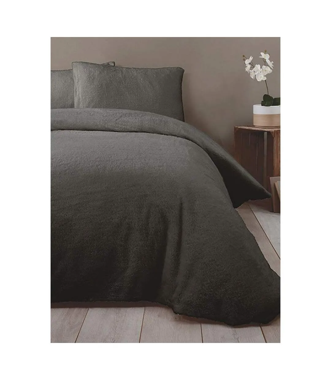 Snuggle teddy fleece duvet cover set charcoal Rapport