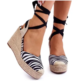 Tied Sandals On A High Wedge Black And White Lendy