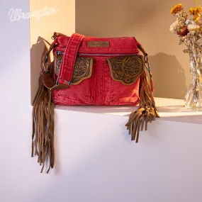 WG103-2009S Wrangler Fringe Floral Tooled  Denim Crossbody - Red