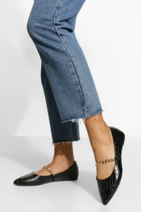 Wide Width Croc Chain Detail Pointed Flats