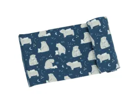 WINTER FUN-Navy Night Sky Bears Swaddle Blanket