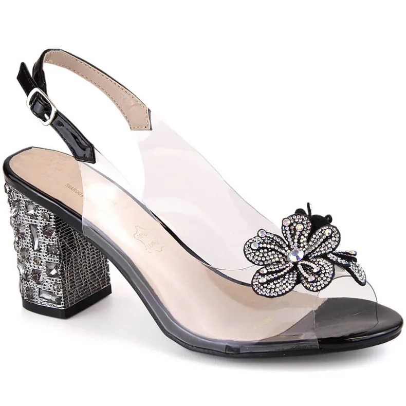 Women's transparent sandals with zircons black S.Barski MR1037-18