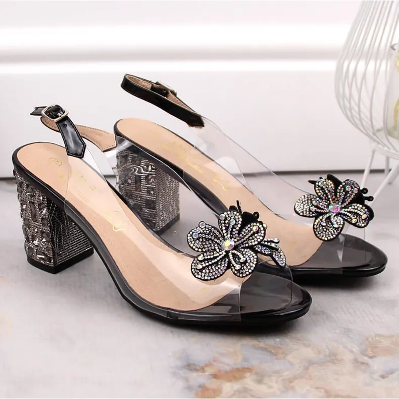 Women's transparent sandals with zircons black S.Barski MR1037-18