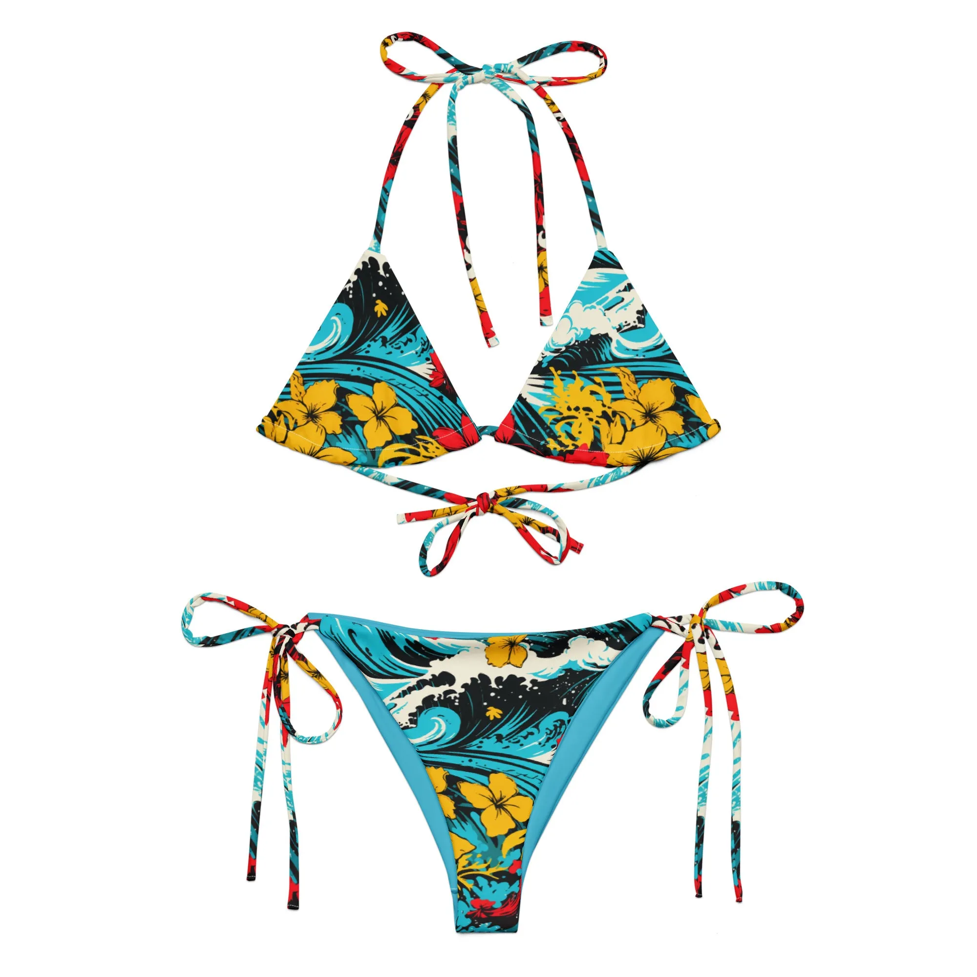 Women's String Bikini - Waves and Flowers 001