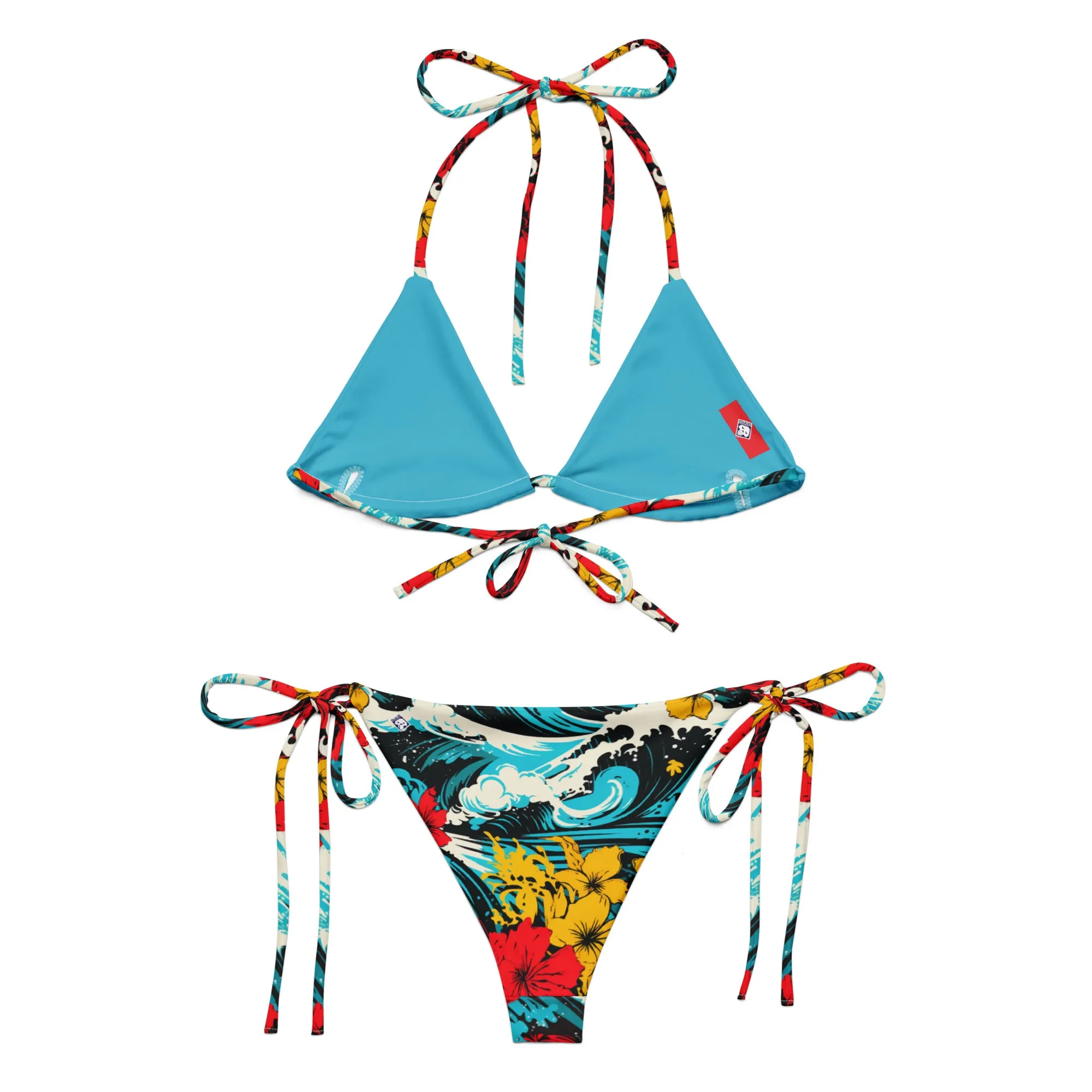 Women's String Bikini - Waves and Flowers 001